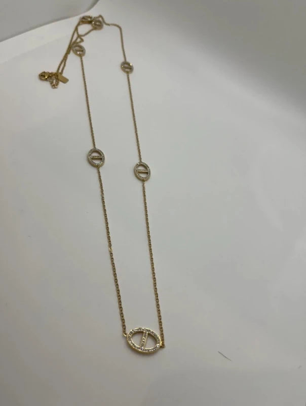 Collier sautoir en acier inoxydable et strass long 49 cm excellent état
