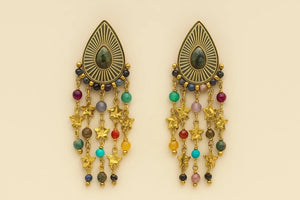 Boucles d oreilles en acier inoxydable, pierres naturelles  excellent état long 6 cm