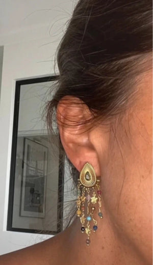 Boucles d oreilles en acier inoxydable, pierres naturelles  excellent état long 6 cm