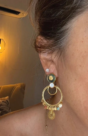 Boucles d’oreilles, en acier inoxydable et pierres naturelles , longueur 6 cm. Excellent état