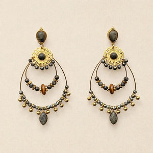 Boucles d oreilles en acier inoxydable et pierres naturelles long 5,5cm  excellent état