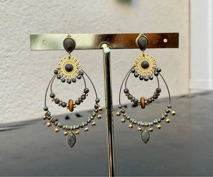 Boucles d oreilles en acier inoxydable et pierres naturelles long 5,5cm  excellent état