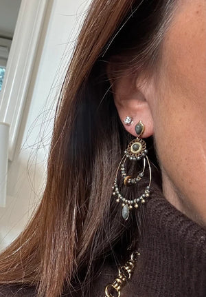 Boucles d oreilles en acier inoxydable et pierres naturelles long 5,5cm  excellent état