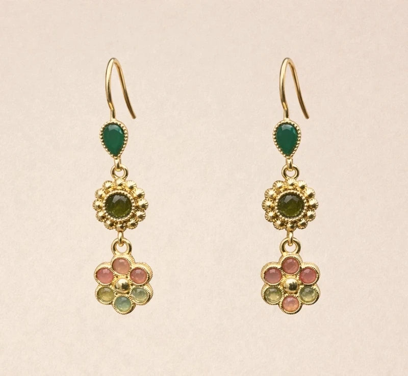 Boucles d’oreilles en acier inoxydable et pierres naturelles long 4,5cm  excellent état