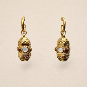 Boucles d'oreilles en acier, oxydable et pierres naturelles long 3,5vm excellent état