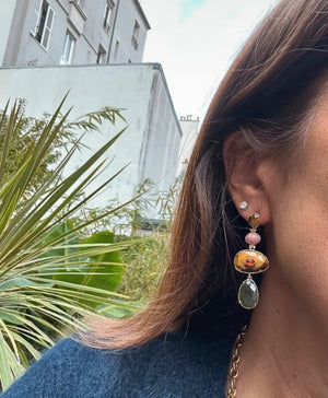 Boucles d’oreilles acier inoxydable pierres naturelles, excellent état long 5,5cm excellent état