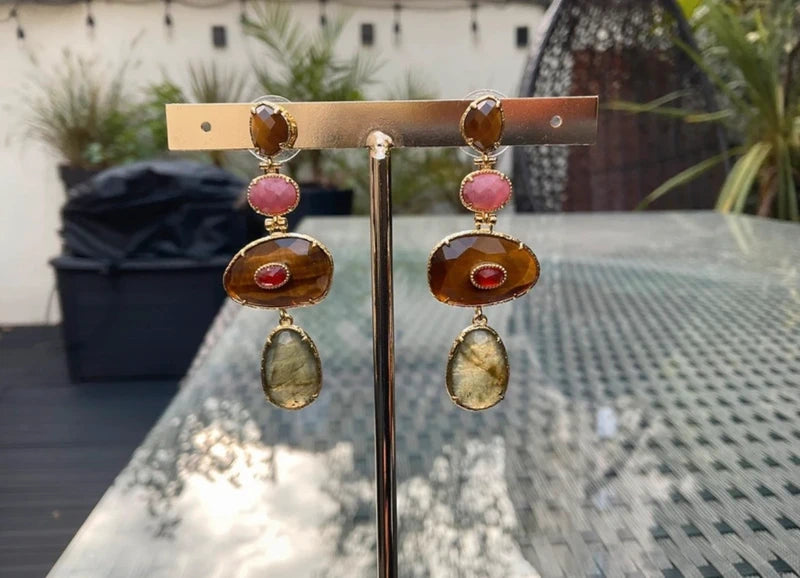 Boucles d’oreilles acier inoxydable pierres naturelles, excellent état long 5,5cm excellent état