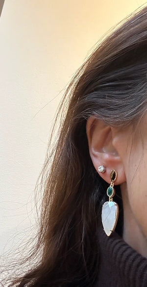 Boucles d’oreilles en acier, inoxydable et pierre naturel, longueur 5 cm. Excellent état