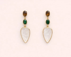 Boucles d’oreilles en acier, inoxydable et pierre naturel, longueur 5 cm. Excellent état