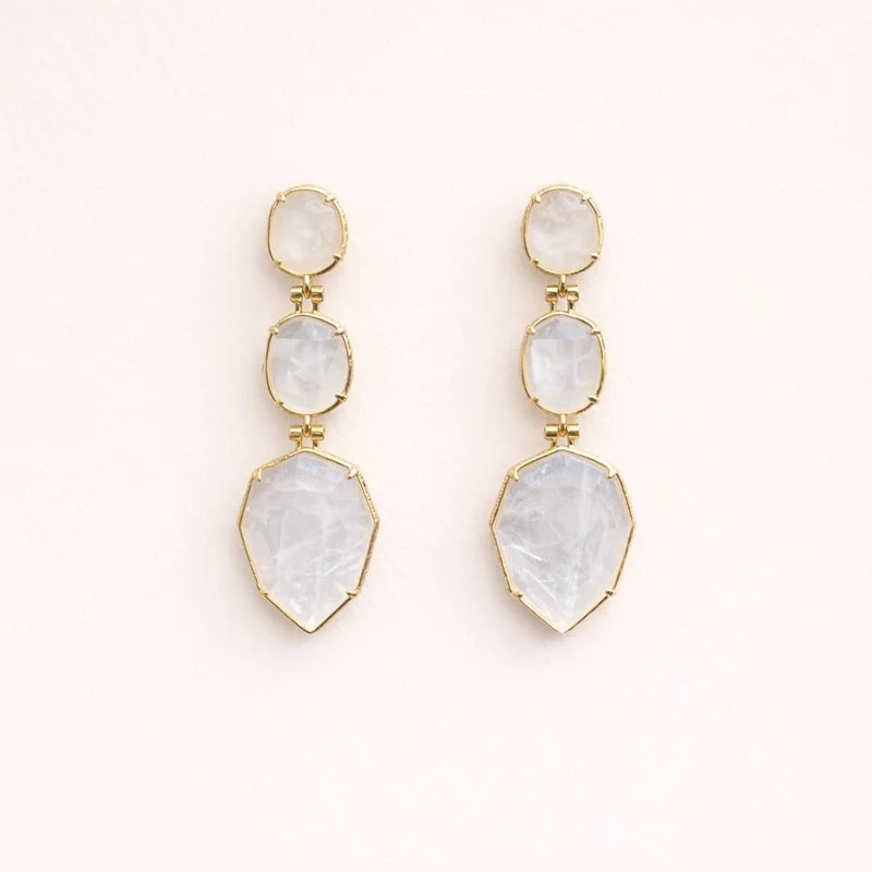 Boucles d oreilles en acier inoxydable et pierres naturelles 5,5cm excellent état