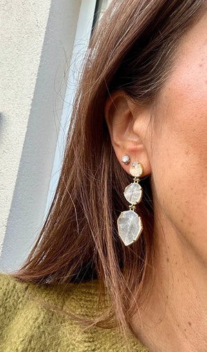 Boucles d oreilles en acier inoxydable et pierres naturelles 5,5cm excellent état