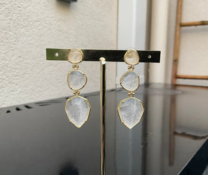 Boucles d oreilles en acier inoxydable et pierres naturelles 5,5cm excellent état