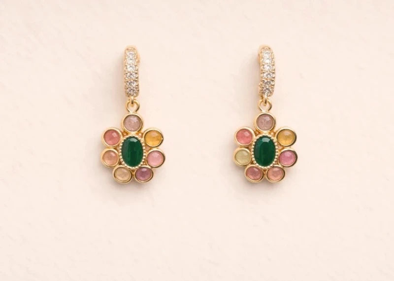 Boucles d'oreilles en acier, oxydable et pierres naturelles long 2 cm excellent état