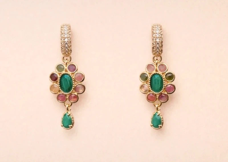 Boucles d oreilles en acier inoxydable et pierres naturelles long 3,5 cm excellent état