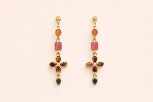 Boucles d oreilles en acier inoxydable et pierres naturelles. Long 5cm excellent etat