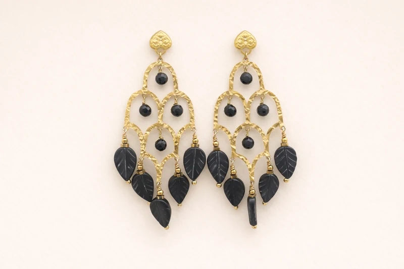 Boucles d oreilles en acier inoxydable et agate noire long 7cm excellent