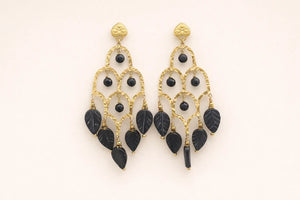 Boucles d oreilles en acier inoxydable et agate noire long 7cm excellent