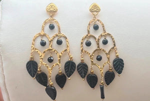Boucles d oreilles en acier inoxydable et agate noire long 7cm excellent