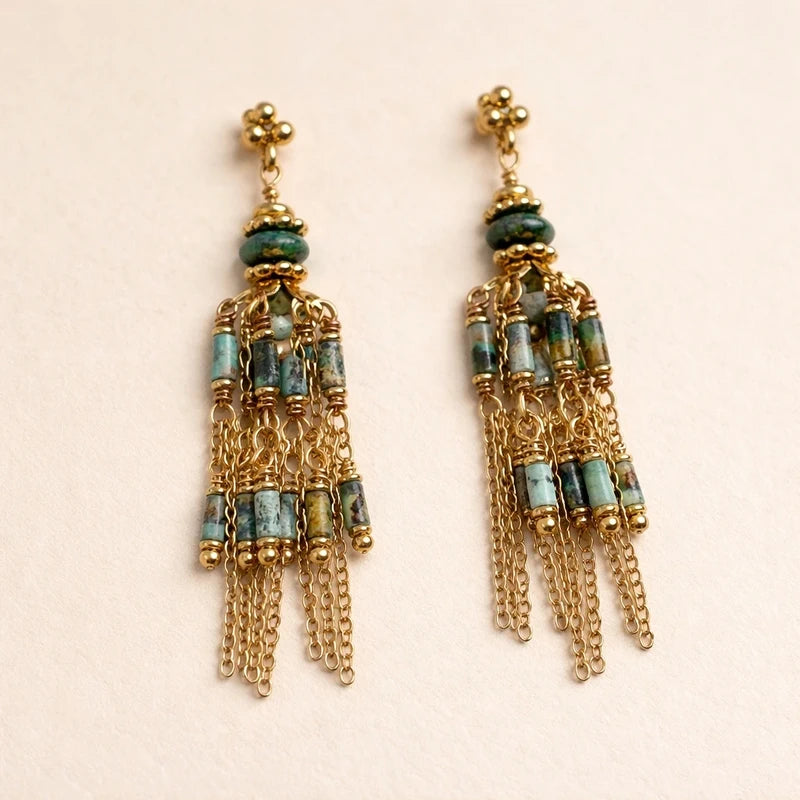 Boucle d’oreille cascade en acier, inoxydable et pierres naturelles long, 6 cm excellent état