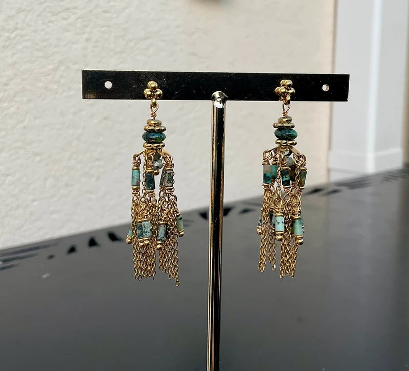 Boucle d’oreille cascade en acier, inoxydable et pierres naturelles long, 6 cm excellent état
