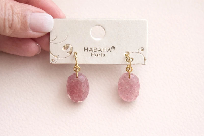 Boucles d’oreilles en acier, oxydable et pierres naturelles long 2,5cm excellent état