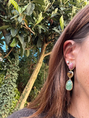 Boucles d'oreilles en acier inoxydable et pierres, naturelles long 5,7cm excellent état