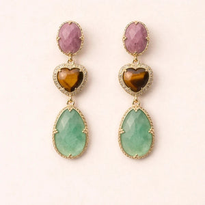 Boucles d'oreilles en acier inoxydable et pierres, naturelles long 5,7cm excellent état