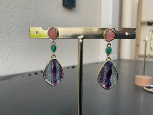 Boucles en acier inoxydable et pierres naturelles long 4,2cm excellent état