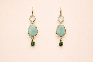 Boucles d’oreilles en acier, inoxydable et pierre naturelle, longueur 4,5 cm. Excellent état