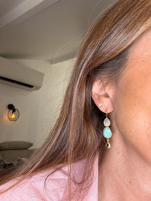 Boucles d’oreilles en acier, inoxydable et pierre naturelle, longueur 4,5 cm. Excellent état