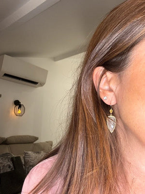 Boucles d’oreilles en acier, inoxydable et pierre naturelle, longueur 4,2 cm. Excellent état
