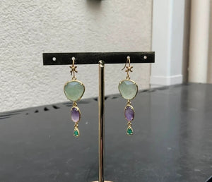 Boucles en acier inoxydable et pierres naturelles long 5cm excellent etat