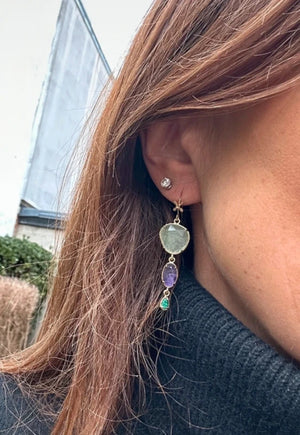 Boucles en acier inoxydable et pierres naturelles long 5cm excellent etat