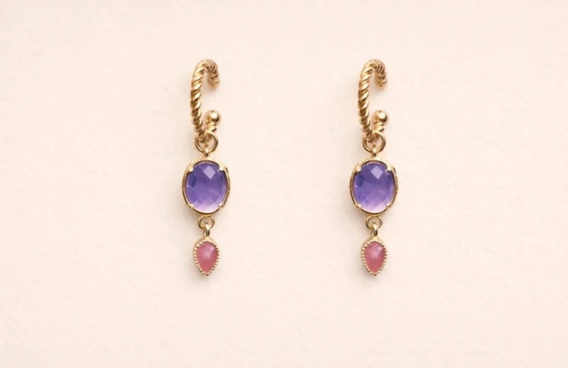 Boucles d'oreilles en a assez inoxydable et pierres naturelles long3,8cm excellent état