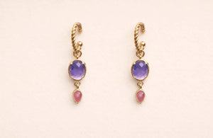 Boucles d'oreilles en a assez inoxydable et pierres naturelles long3,8cm excellent état