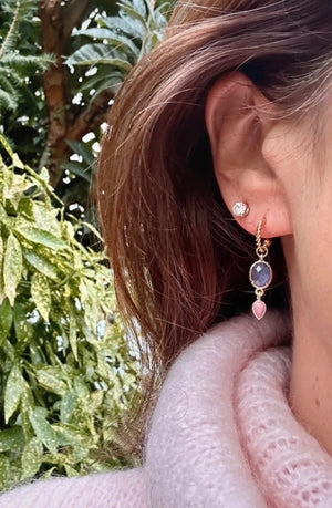 Boucles d'oreilles en a assez inoxydable et pierres naturelles long3,8cm excellent état