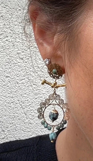 Boucles d oreilles acier inoxydable et pierres naturelles long 6 cm excellent état