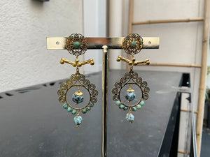 Boucles d oreilles acier inoxydable et pierres naturelles long 6 cm excellent état