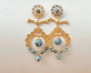 Boucles d oreilles acier inoxydable et pierres naturelles long 6 cm excellent état
