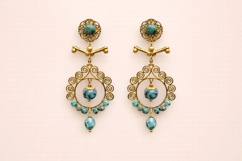Boucles d oreilles acier inoxydable et pierres naturelles long 6 cm excellent état