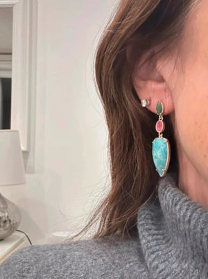 Boucle d’oreille en acier inoxydable et pierre naturelle. Excellent état