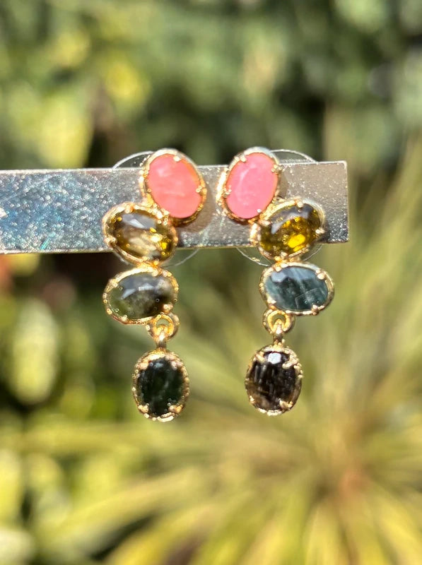 Boucles d’oreilles en acier inoxydable et pierres naturelles long: 2,5 cm excellent état