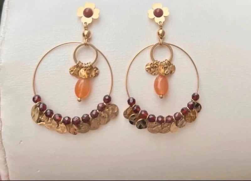 Boucles d oreilles en acier inoxydable et pierres naturelles ambre long 6 cm excellent état