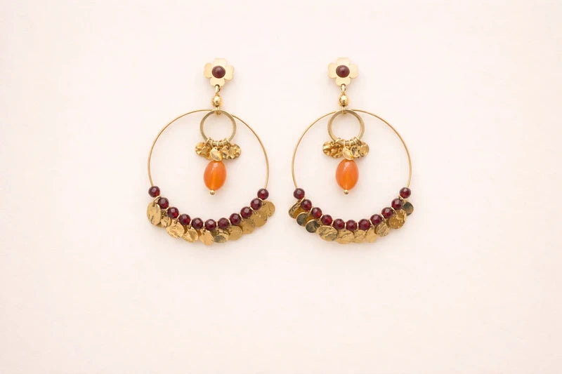 Boucles d oreilles en acier inoxydable et pierres naturelles ambre long 6 cm excellent état