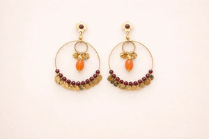 Boucles d oreilles en acier inoxydable et pierres naturelles ambre long 6 cm excellent état