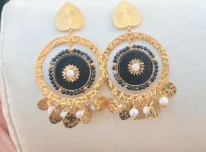 Boucles d’oreilles Serenity acier inoxydable et pierres naturelles , long 7 cm . Excellent état