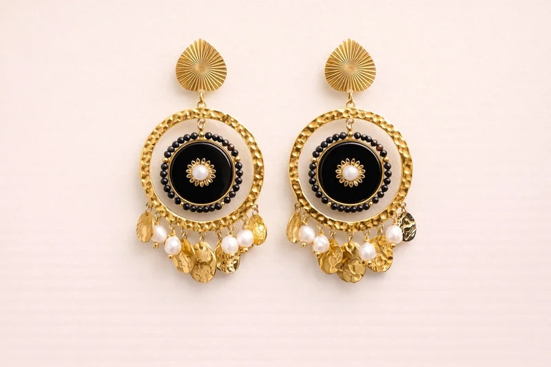 Boucles d’oreilles Serenity acier inoxydable et pierres naturelles , long 7 cm . Excellent état