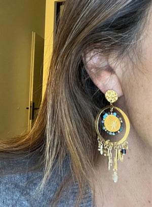 Boucles d oreilles en acier inoxydable et pierres naturelles long 7 cm excellent état