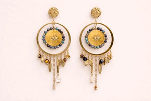 Boucles d oreilles en acier inoxydable et pierres naturelles long 7 cm excellent état
