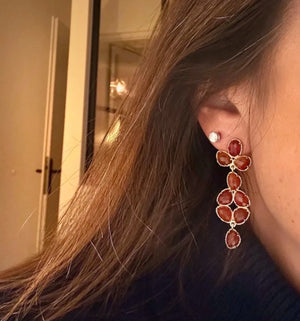 Boucles d oreilles en acier inoxydable et pierres naturelles long 4,5 cm excellent état